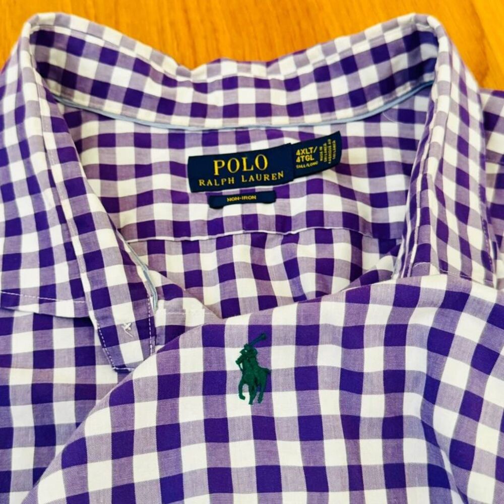Polo Ralph Lauren Shirt Mens 4XLT Purple Gingham Check Non Iron Button Down